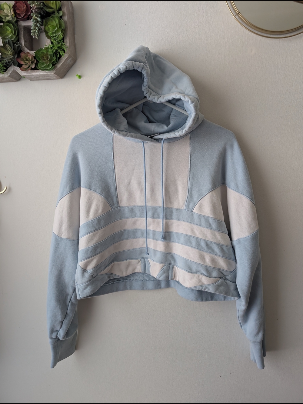 Adidas Blue and White Cropped Hoodie